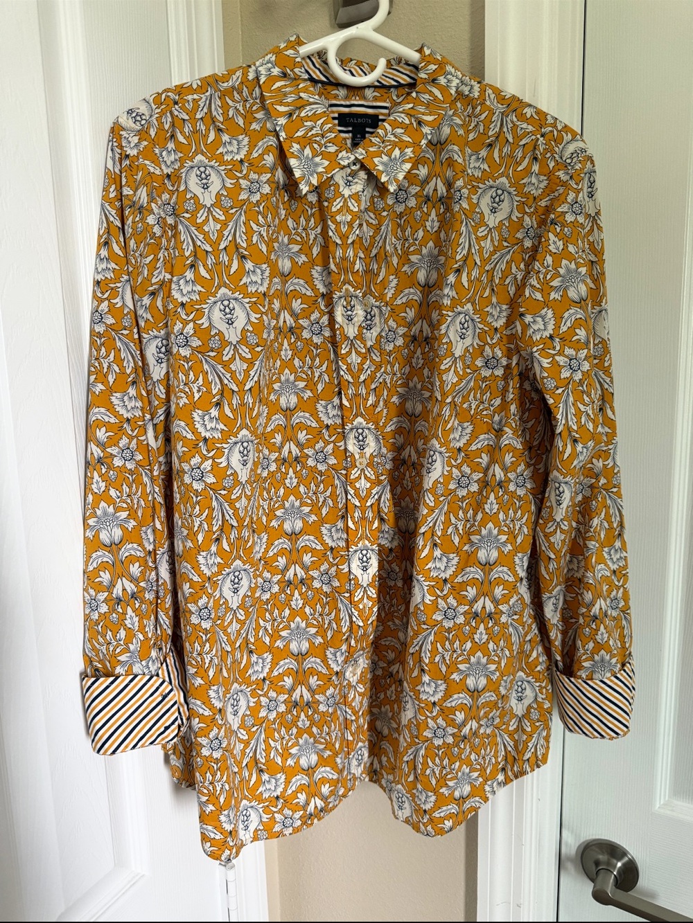 Talbots Mustard Floral Button-Up Blouse